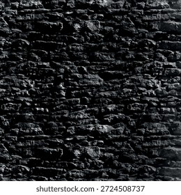 Dark stone wall texture background. Gritty black slate or brick surface for architectural rendering, industrial design, and textured backgrounds.
