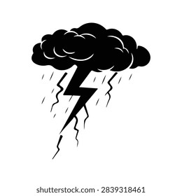 A dark storm cloud with lightning bolts striking downward, symbolizing a thunderstorm or severe weather condition.