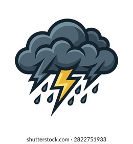 Dark storm cloud with yellow lightning bolt and falling rain drops