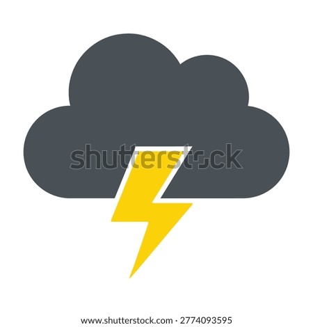 Dark storm cloud with yellow lightning bolt, ominous weather icon, thunderstorm warning symbol