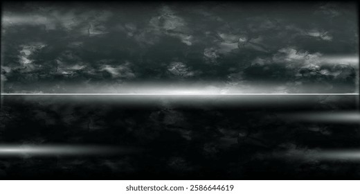 Dark street, asphalt abstract dark blue background, empty dark mountain range scene, with smoke mist cold white float up for display products