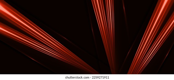 Dark street, reflection of neon light on wet asphalt. Rays of light and red laser light in the dark. Night view of the street, the city. Abstract dark blue background.