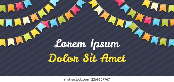 Dark striped background with bunting flags and place for your text, vector eps10 illustration