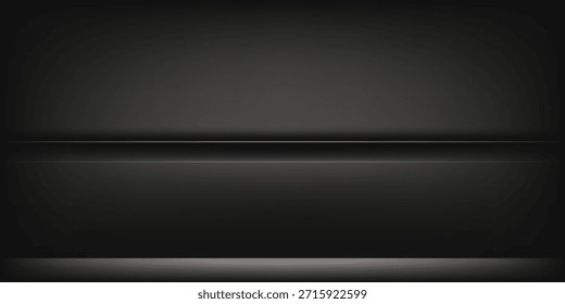 Fondo oscuro de la habitación del estudio. Fondo negro con efectos de luz. Habitación oscura vacía. Espacio para la venta de productos en el Sitio web. Ilustración vectorial.

