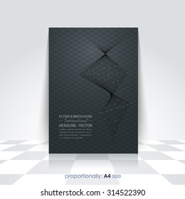 Dark Style Business A4 Flyer, Poster Design. Abstract Modern Technology Symbols, Geometric Polygonal Background 