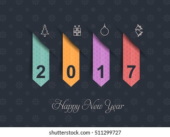Dark Style Multicolored 2017 Happy New Year Celebration Design, Flat Style Christmas Greeting Card Design, Vector Colorful Retro Elements Snowflakes Pattern Background