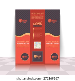 Dark Style Red and Orange Colors Business Concept Flyer, Brochure Design. Corporate Leaflet, Cover Template