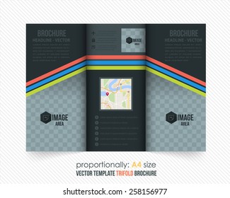 Dark Style Tri-fold Brochure Design and Catalog Vector Concept Template 