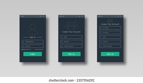 Dark style User Login blank template and create new account blank templates