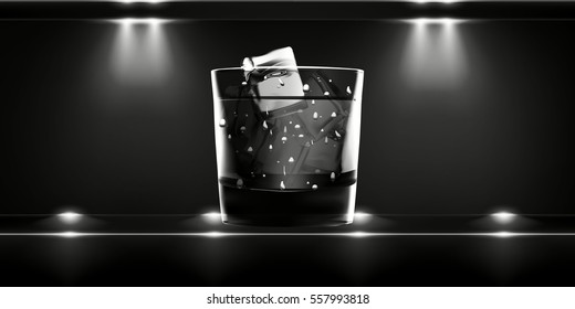 Dark Stylish luxury background with shot of whiskey