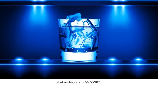 Dark Stylish luxury background with shot of whiskey