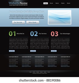  dark stylish website template for designers - black and light blue color - editable vector layout