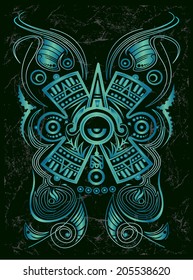 Dark Stylized Mayan symbol - tattoo, vector illustration - surf style 