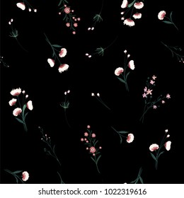 Dark Summer night Trendy colorful blowing Floral pattern in the many kind of flowers. Wild botanical Motifs scattered Seamless vector texture. For fashion prints. Printing with in hand drawn style Dark Summer night Trendy colorful blowing Floral pattern in the many kind of flowers. Wild botanical Motifs scattered Seamless vector texture. For fashion prints. Printing with in hand drawn style