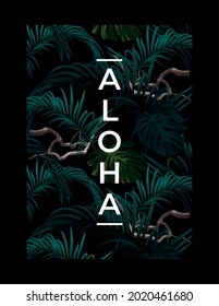 Dark summer tropical background with exotic palm leaves. Vector floral template.