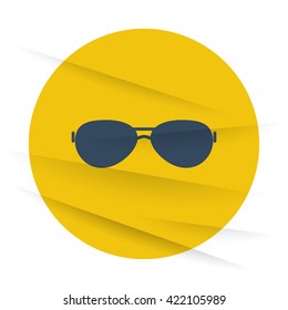 Dark Sunglasses icon label on wrinkled paper