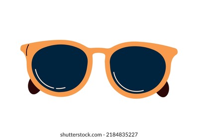 Dark sunglasses icon. Stylish and fashionable accessory to protect eyes from sun. Symbol of summer season and holidays in tropical countries. Sticker for social media. Cartoon flat vector illustration