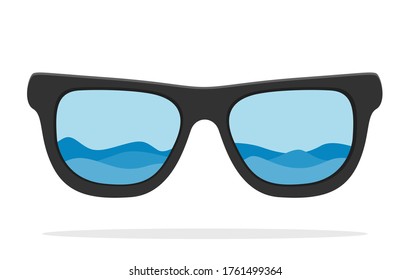 Gafas de sol oscuras con concepto de mar ondulado.Ilustración vectorial de gafas oscuras con el concepto abstracto de océano ondulado.