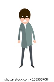 Dark superhero or villain in mask. White background. Isolate. Crazy proffesor.