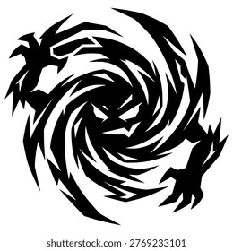 Dark swirling vortex monster face silhouette graphic with silhouette illustration abstract