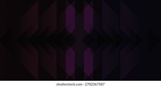 A dark, symmetrical abstract background with overlapping geometric shapes in shades of purple and magenta, creating a modern, moody, and translucent pattern.