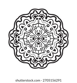 Mandala Simétrico Escuro com Elementos de Caractere