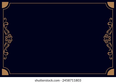 Dark symmetry Retro style rectangle border design concept with gold and blue colors isolated - vector illustration