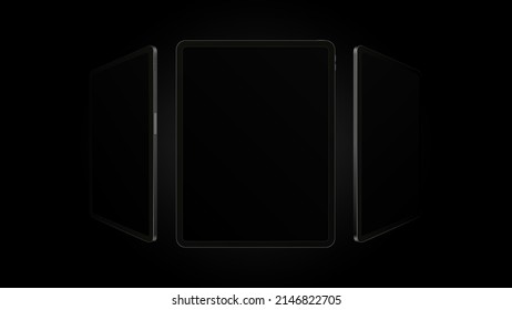 Dark Tablet Mockup from different Angles. Black Theme. Vector illustration