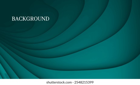 Dark teal abstract background with 3d wavy texture and gradient shades, dynamic curve shapes