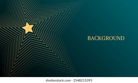 Fundo abstrato azul escuro com padrão amarelo de linhas misturadas, estrela de contorno geométrico moderno. Modelo de banner de Natal ou Ano Novo