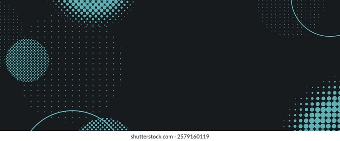 Dark teal background with teal dots and circles. The background features a modern, dotted texture with teal accents and teal highlights. Circle pattern background vector