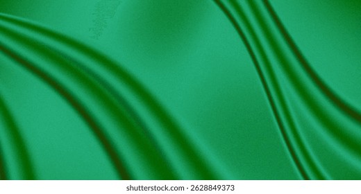 Dark teal emerald green silk satin. Shiny smooth fabric. Soft folds. Luxury background with space for design.