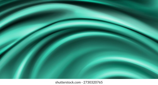 Satén de seda verde esmeralda verde azulado oscuro. Tejido liso brillante. Pliegues suaves. Fondo de lujo con espacio para el diseño. Anuncio de Web. Mesa plana, vista superior. Cumpleaños, Navidades, San Valentín, año Nuevo.