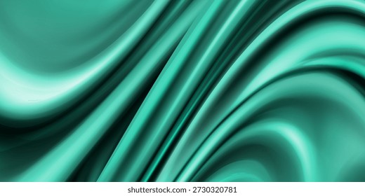 Satén de seda verde esmeralda verde azulado oscuro. Tejido liso brillante. Pliegues suaves. Fondo de lujo con espacio para el diseño. Anuncio de Web. Mesa plana, vista superior. Cumpleaños, Navidades, San Valentín, año Nuevo.