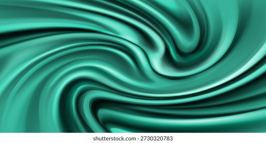 Satén de seda verde esmeralda verde azulado oscuro. Tejido liso brillante. Pliegues suaves. Fondo de lujo con espacio para el diseño. Anuncio de Web. Mesa plana, vista superior. Cumpleaños, Navidades, San Valentín, año Nuevo.