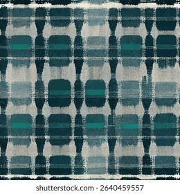 Dark teal and gray plaid pattern with large squares of gray, white, black, and emerald green,  plaid seamless pattern, Vector illustration background for print the paper.paint splashes
