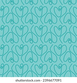 Dark teal line art flowers which could be seen as tulips are lined up geometrically on a teal background creating a vector repeat seamless pattern design.