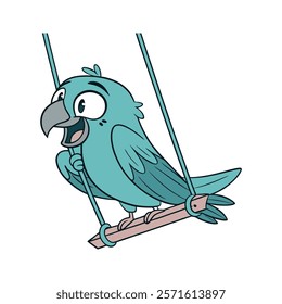 Dark Teal Parakeet Cartoon Character Singing Cheerfully