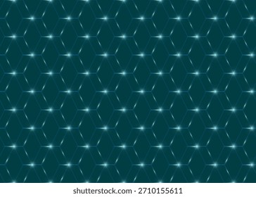 Fundo escuro de cor azul-petróleo ou gasolina coberto por um padrão geométrico de hexagons interconectados com design vetorial.