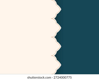 Dark teal ramadan background with cream islamic arch border on the side for vertical banner