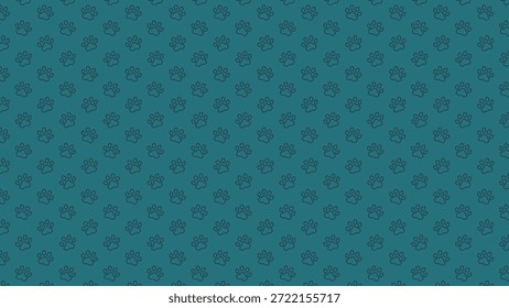Dark teal seamless pattern with black paw prints, elegant animal footprint vector background for pet products