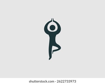 a dark teal silhouette of a person in the Tree Pose