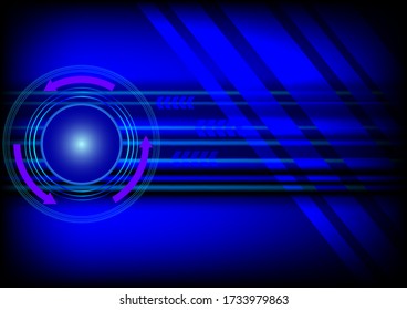 Dark tech abstract background with neon glow. Cyber circle laser figure on abstract background.