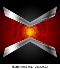 Dark tech design with metallic arrows. Vector background