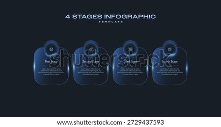 Dark Tech Infographic Template with Icons and Gradient Diagram, 4 Step Vector Workflow Layout for Presentations, Banners, Flowcharts, Business Reports, UI Design Assets, Modern Digital Style Pack Pro