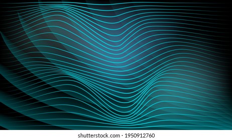 dunkles technologisches Hintergrundbild. durchsichtige, glatte Streifen, gewellte Linien, leuchtend auf dunklem Hintergrund. Vektor. 