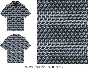 Padrão escuro inspirado em techwear com linhas angulares em azul e preto. Edgy, design futurista para moda urbana.