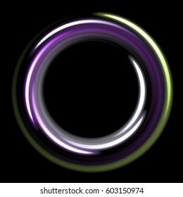 Dark template with cold circles spirals.violet and green shinning rings on dark background. Dark template with purple and green circles with place for your text.