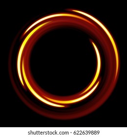 Dark template with fire circles spirals. hot warm colors shinning rings on dark background. Dark template with fire circles with place for your text.