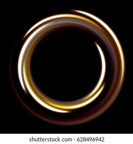 Dark template with golden circles spirals. Yellow bronze shinning rings on dark background. Dark template with brown circles with place for your text.